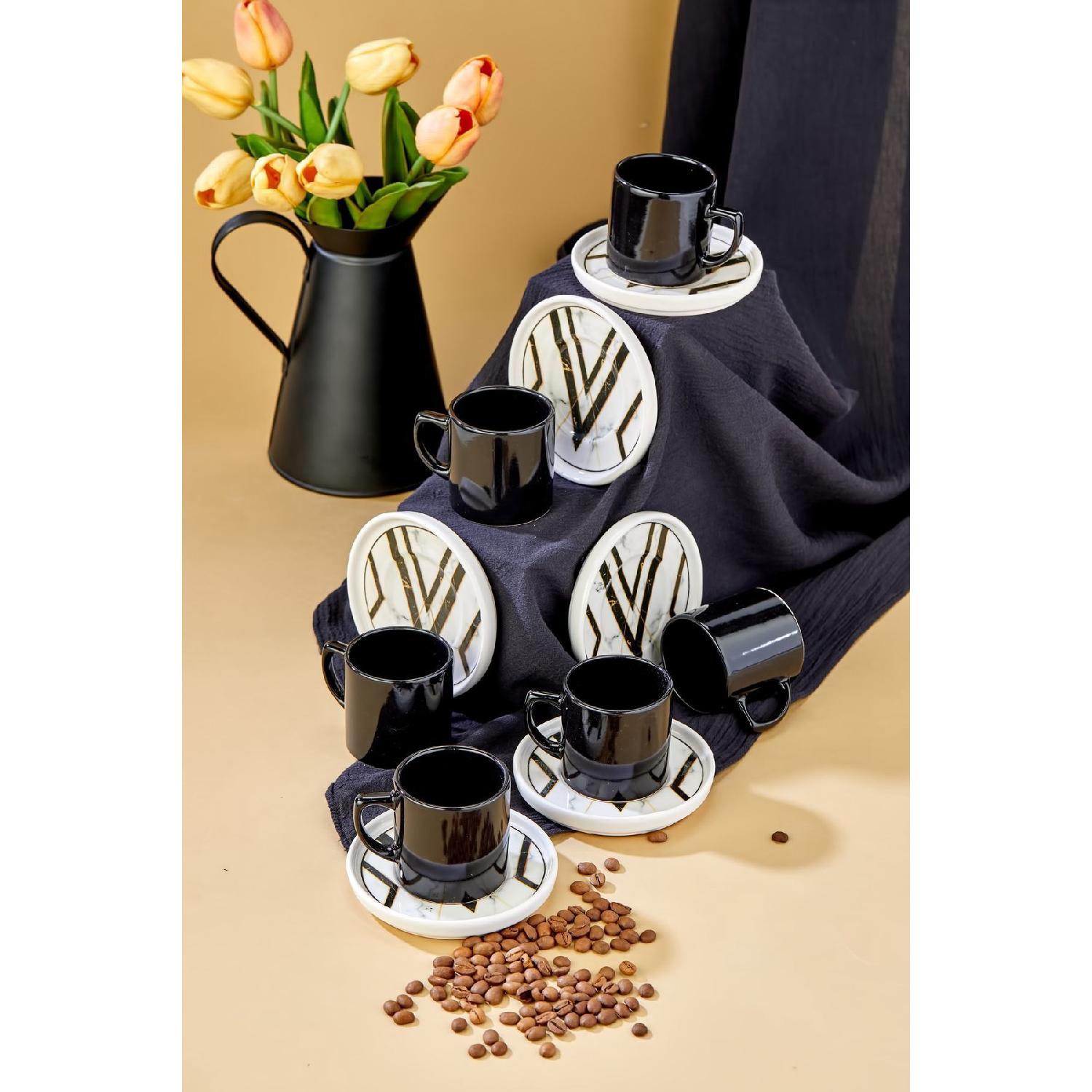 

Black Marble Pattern 12 Piece Luxury Ceramic Coffee Cup Set, Turkish Coffee Cup чорний