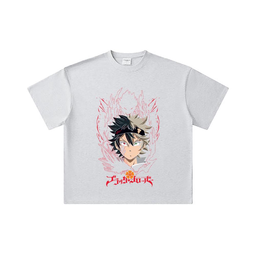 260 GSM Double Yarn 32 Count 100% Cotton Black Clover V4 Asta Print Unisex Heavy Cotton T Shirt