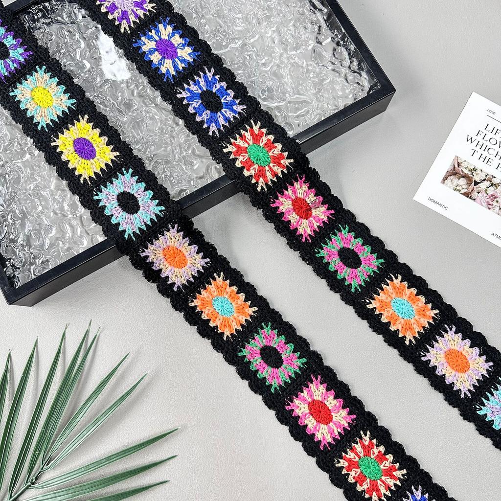 Ethnischer Stil Mehrfarbig Imitation Handhäkelspitze Farbiger Baumwollfaden Stickerei Kleidung Schuhe und Hüte Dekorative Webspitze Zubehör