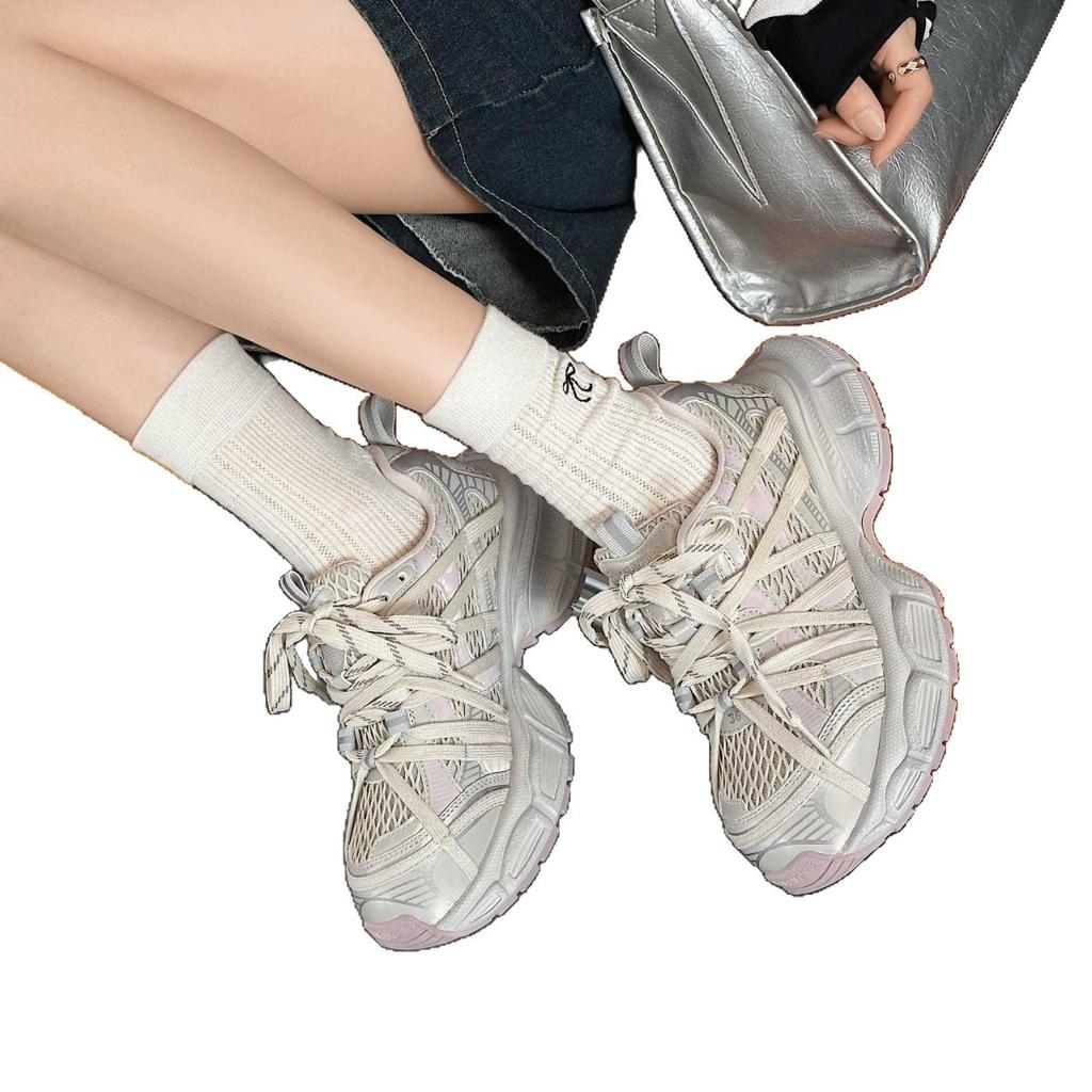 European Four Seasons Mesh Fancy Strap Dad Shoes Women's Spring and Summer 2025 New Thick-soled Breathable Lightweight Sneakers