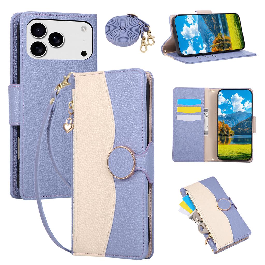 Magnetic Crossbody Lichee Pattern Cards Solt Wallet Leather Phone Case For iPhone 17 Pro Max 16 Plus 15 14 13 Long Lanyard Cover