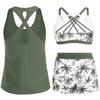 Women’s Three Piece Tankini Swimsuit Set with Crisscross Back Design High Waist Printed Shorts and Swim Top for Beach Pool
