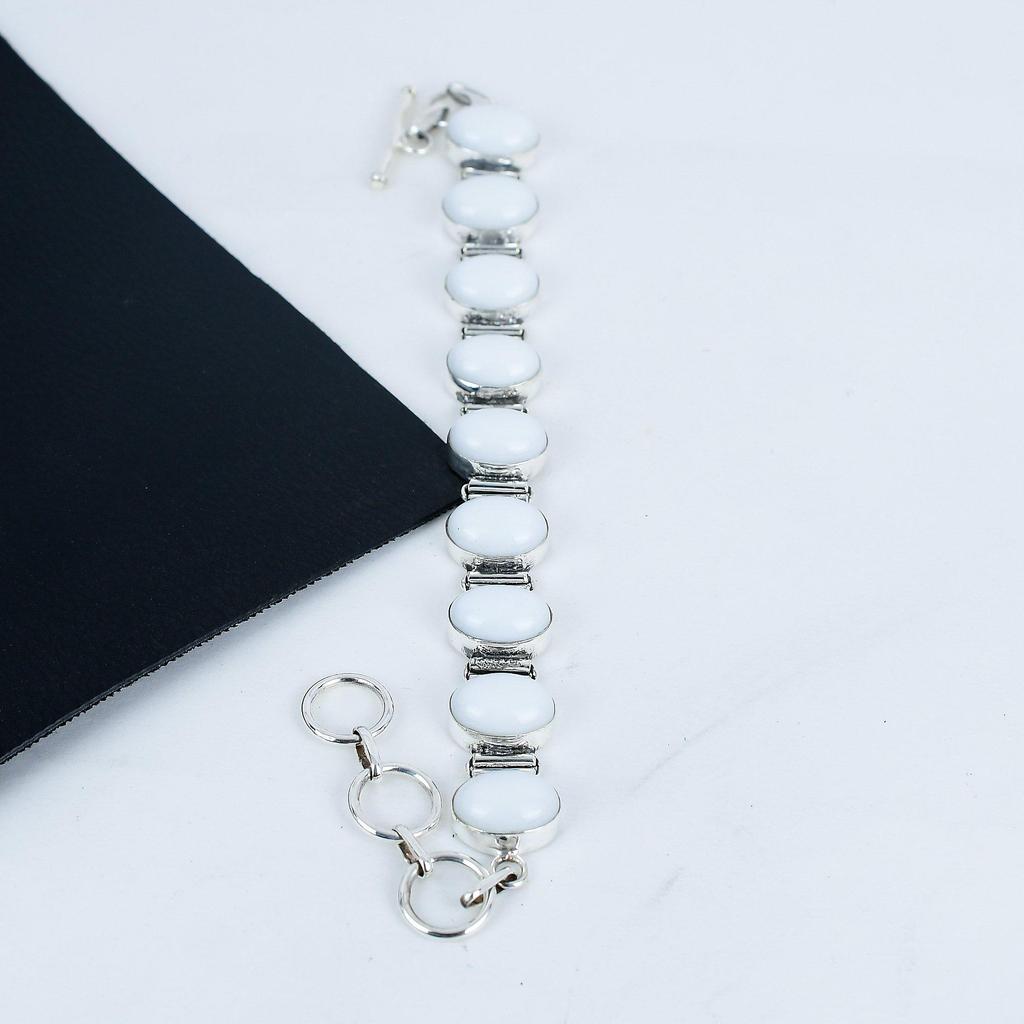 Náramek z přírodního bílého korálu, ručně vyrobený ze stříbra ryzosti 925, náramek s modrým safírem pro manželku, unisex náramek, dárek ke Dni otců