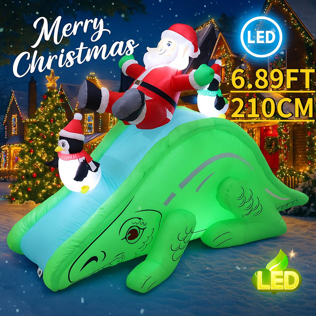 

6.89FT Christmas Inflatable Toy LED Santa Claus Penguins Dinosaur Slide Supplies Home Ornament Festive Gift Xmas Yard Decoration EU