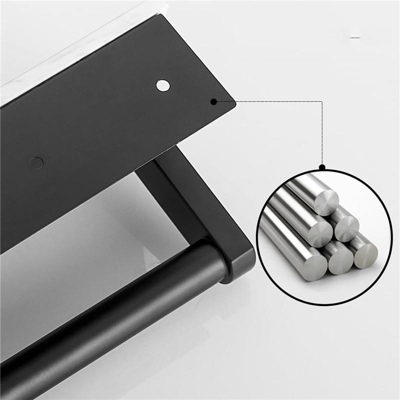 ABMH-2X Marble Toilet Paper Holder With Shelf Toilet Paper Roll Holder Wall Mount For Bathroom Cabinet Decorative, Black