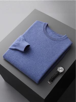 Pull en maille 100% laine pour homme à col rond et manches longues - Couleur unie Automne/Hiver Couche de base