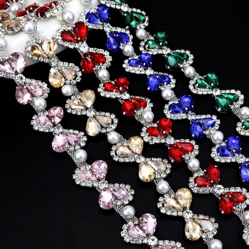 10 Yards Strassketten-Borte Glänzende Kristall-Diamant-Accessoires Eingelegte Perlen DIY Bastel-Geschenk-Dekoration Diamant-Metallkette