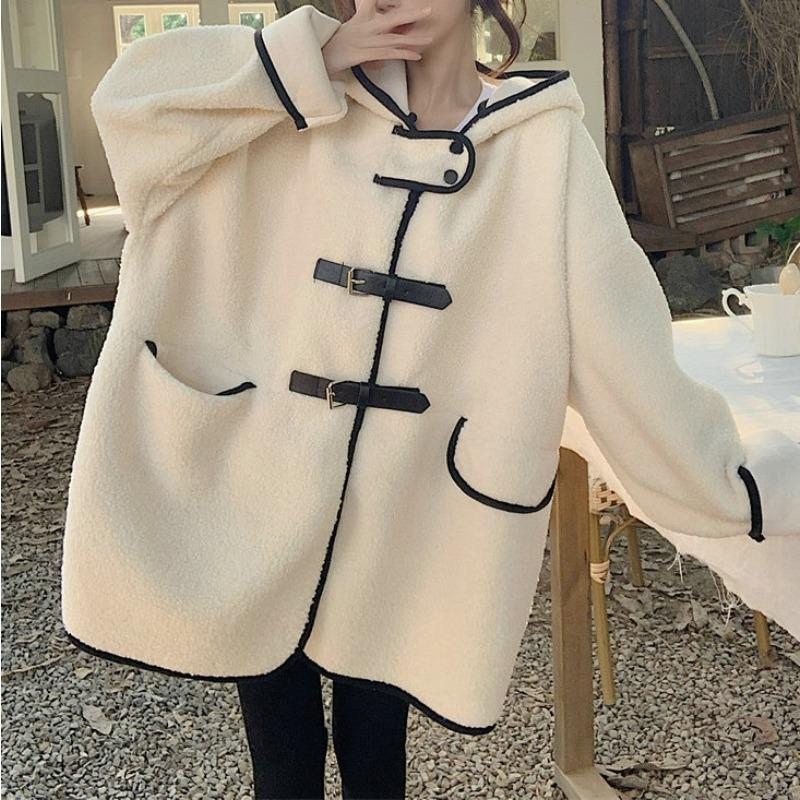 

Милое и симпатичное осенне-зимнее новое пальто средней длины с капюшоном в корейском стиле, повседневное модное бархатное студенческое пальто для женщин 2XL