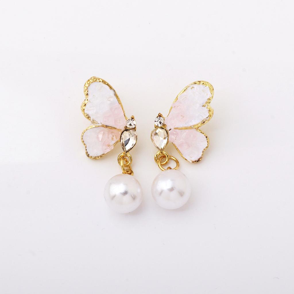1011 new stud earrings female super fairy light luxury butterfly pearl earrings niche design high-end temperament earrings