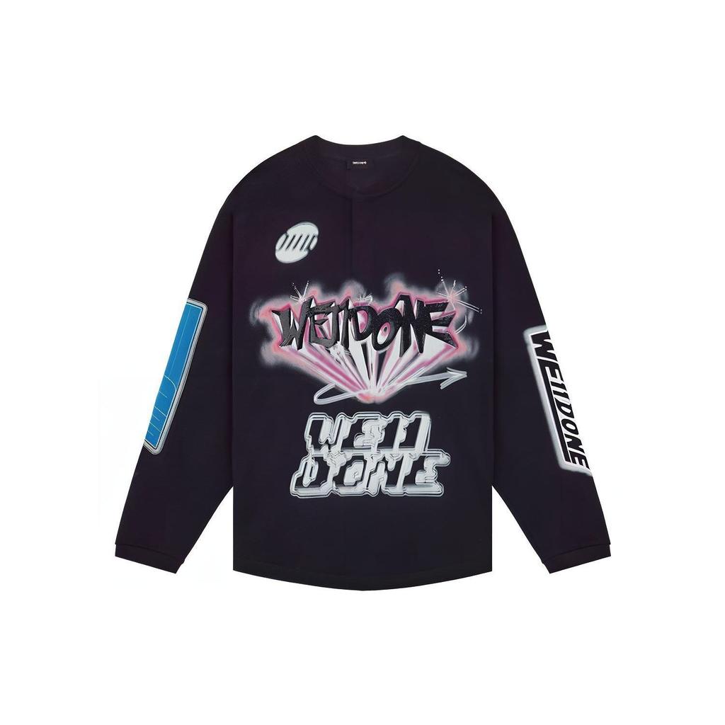 WE11DONE Large Logo Print Loose Long Sleeve T-Shirt Unisex Tops WD-TT1-22-553-U-BK