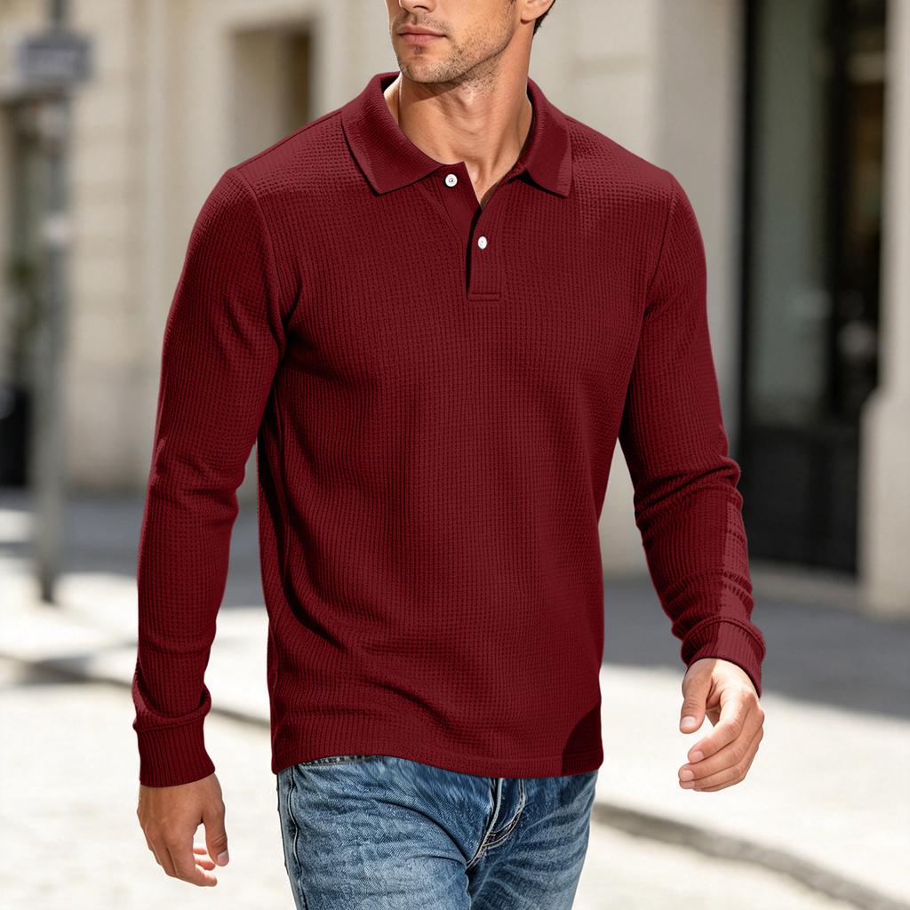 Men's Knit Long Sleeve Button-Up Shirt Casual Loose Fit Color