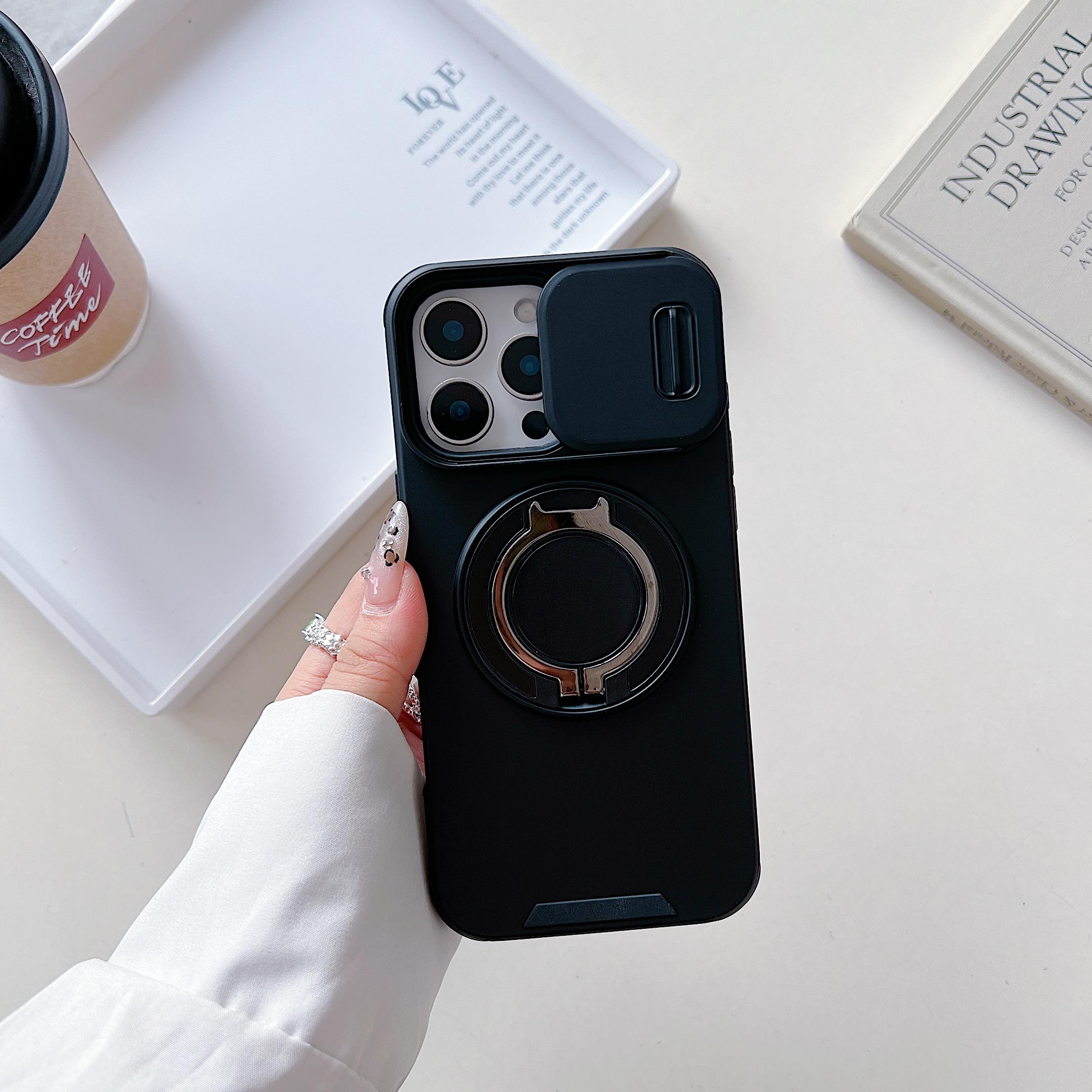 

Роскошный прочный бронированный магнитный чехол-кронштейн для Xiaomi Redmi OPPO VIVO Samsung HONOR iPhone Google Slide Camera PC Cover Pixel 7 Pro чёрный