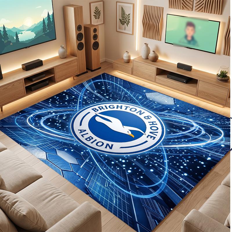 Brighton & Hove Albion Football Print Crystal Velvet Rug, Comfortable Water Absorbent Non Slip Indoor Floor Carpet