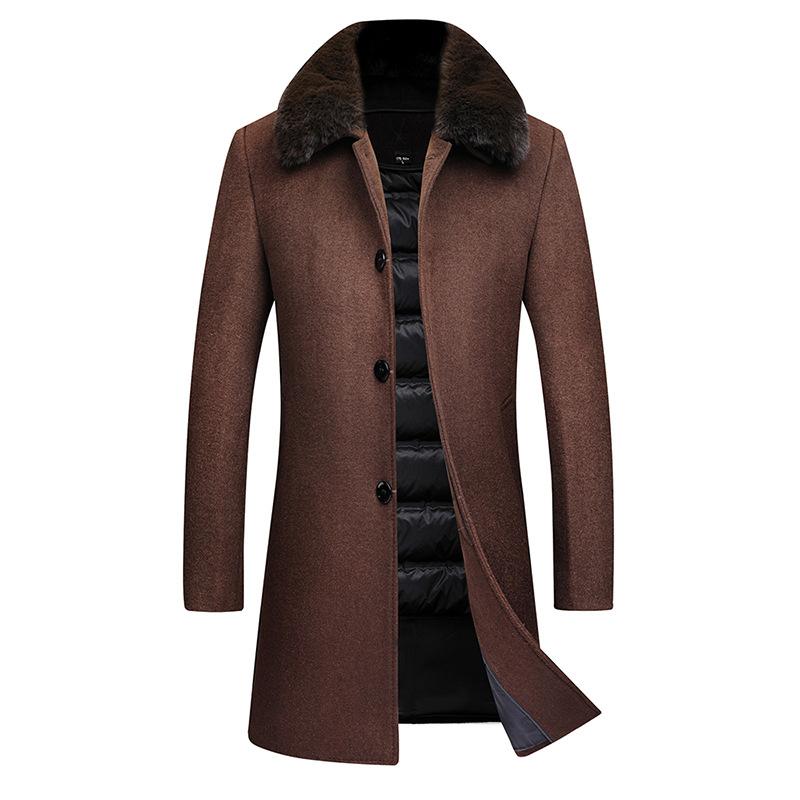 Winter New Men's Woolen Coat Medium and Long Flip Collar Down Removal Liner Down Coat Men's Coat
