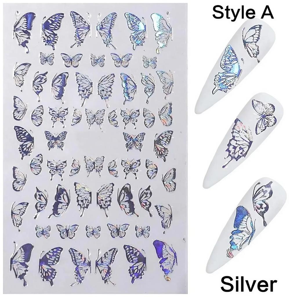 Holographic 3D Butterfly Nail Art Stickers Multi-Purpose Adhesive Sliders for Colorful DIY Nail Designs