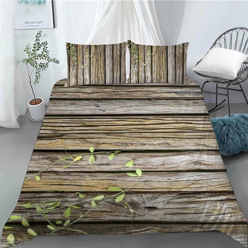 3D Retro Wood Duvet Cover Polyester Quilt Set with Pillowcase King Queen Size Kids Adults Home Decor