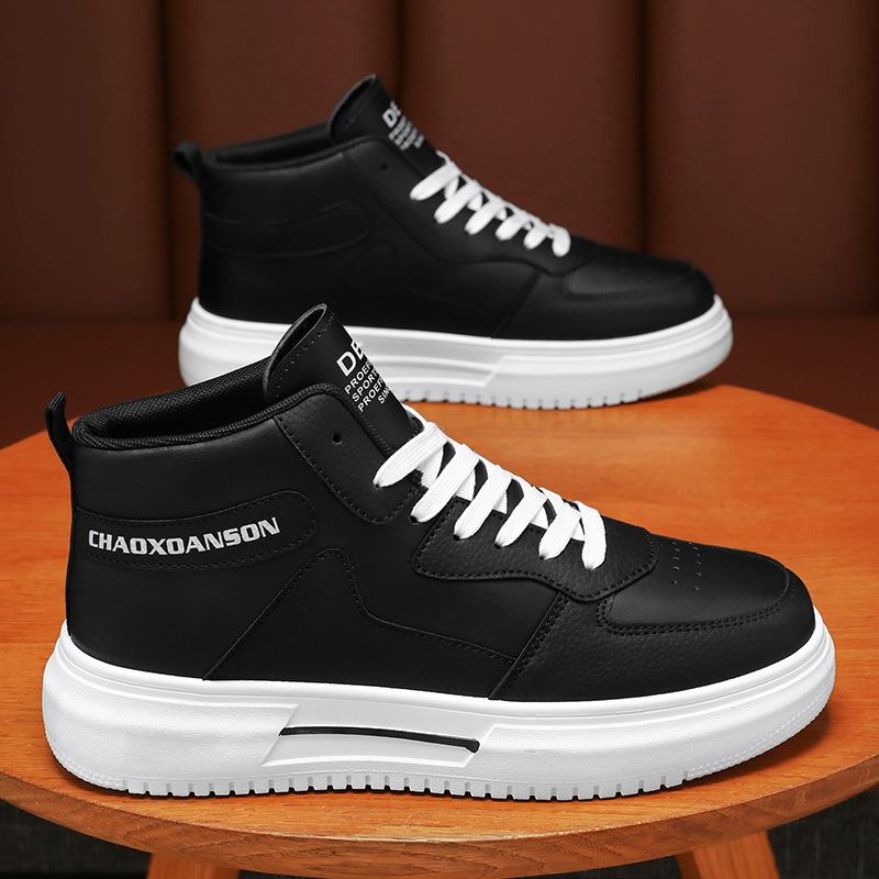 2024Spring Men's Shoes New High-top Shoes Men's Students Korean-style All-match White Shoes Thick-soled Sports Casual Sneakers