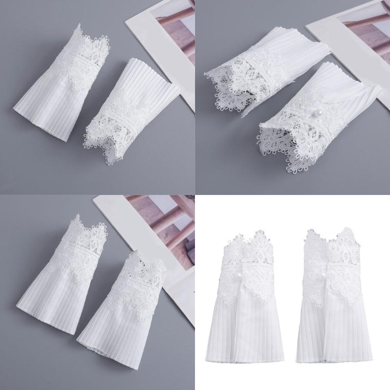 Embroidery Flower Wrist Cuffs Arm Sleeves Ruffled Design Multiuse Armwear Decorative Sleeves For Office Casual Outfit