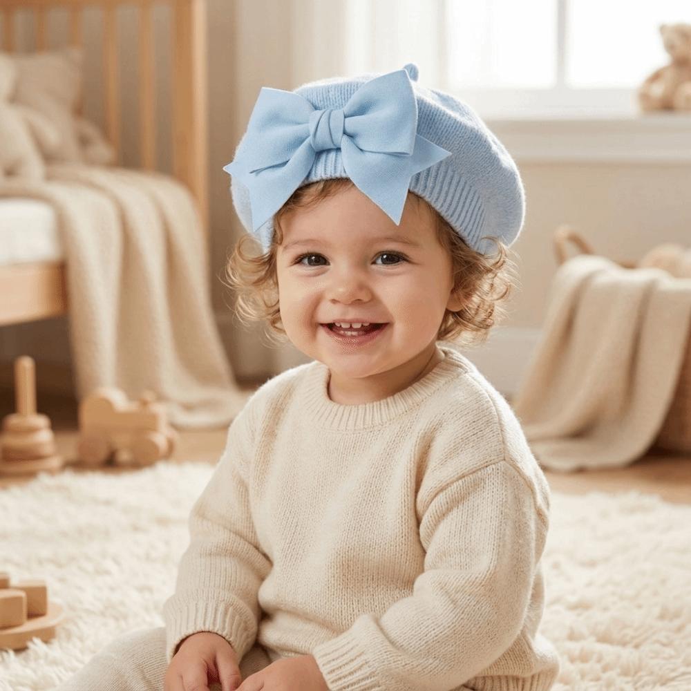 Bébé Doux Grande Fleur Beret Tricoté Chapeau Chaud Mignon Enfants Bonnet Casquette Quotidien