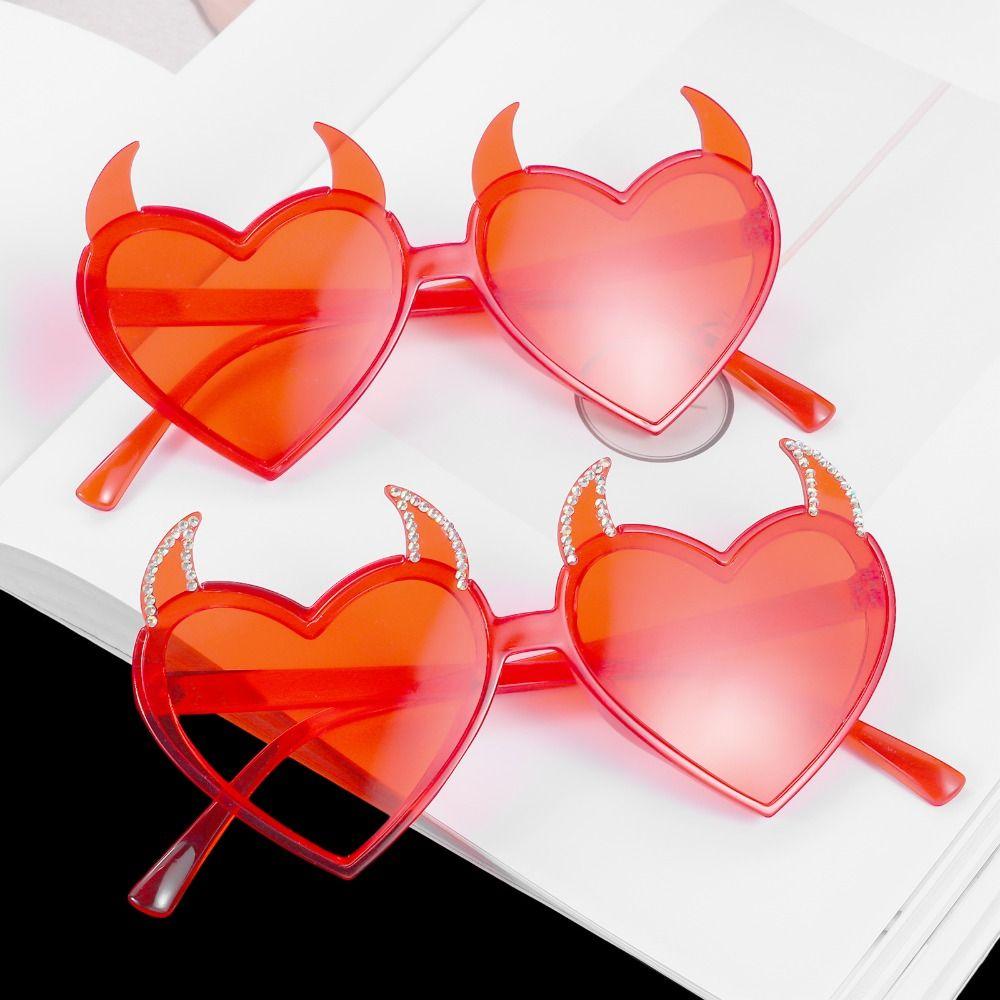 Devil Ear Heart Shape Sunglasses Halloween Decoration Cosplay Glasses Sun Glasses  for Women Men