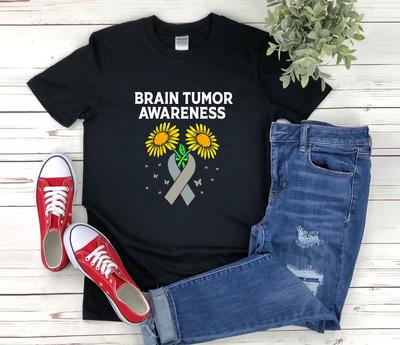 Brain Tumor Awareness, Brain Tumor and Kids Tshirt, Brain Cancer and Kids Tshirt, Sunflower Ribbon, Gray Ribbon and Kids Tshirt, Ribbon Awareness