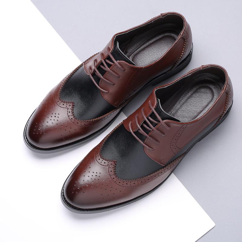 Pánské klasické retro boty Brogue Pánské šněrovací kožené šaty Business Office Flats Muži Svatba Oxfords Módní Patchwork