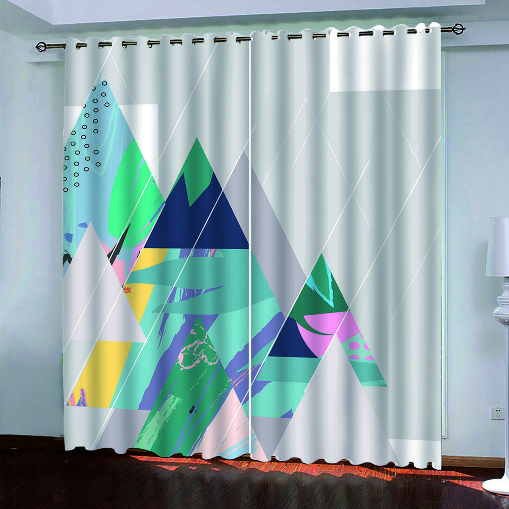 Abstract Geometry Art Line Cube Thin Darkening Window Blind Curtains for Kids Bedroom Living Room Kitchen Door Home Decor2Pieces