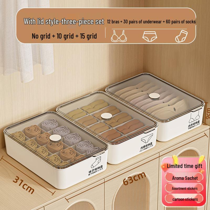 Three-in-One Dorm Underwear Organizer: Compartmented Box for Panties and Socks