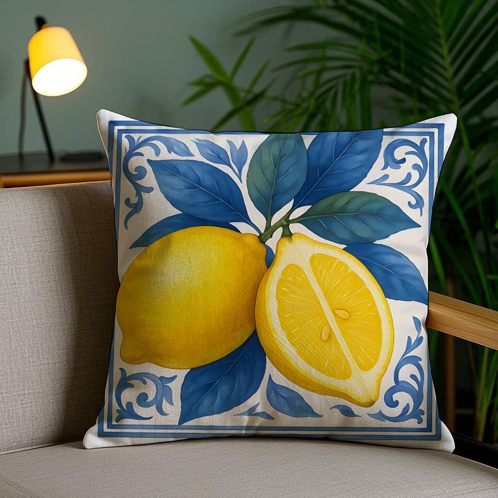 Blue toned Watercolor Lemon Pillow Case Antidustmite Invisible zipper Sofa Bed