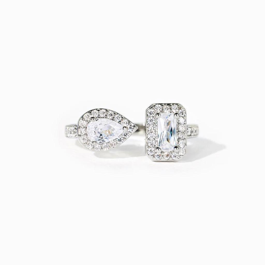 S925 Sterling Silver Water Drop Sugar Diamond Ring with Zircon, Women's European & American High-End Fashion Index Finger Jewelry