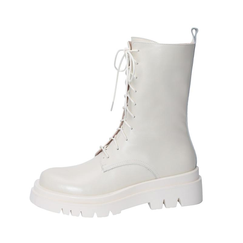 

Meotina мотоциклетные ботинки на высоком каблуке из натуральной кожи на платформе с мехом, женские ботильоны на молнии со шнуровкой, короткие сапоги на блочном каблуке 34 бежевый