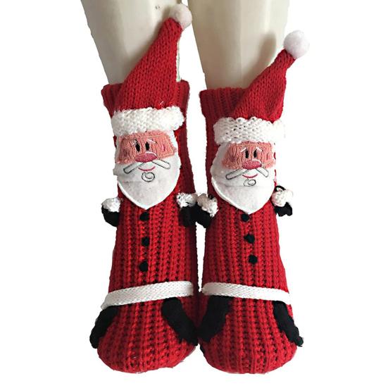 3D Pletené vánoční ponožky Santa Protiskluzové vánoční podlahové ponožky Teplé pantoflové ponožky Vtipné ponožky Santa s rukama nohama Dárek pro ženy