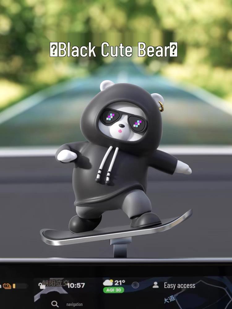 2025 Cross-Border Car Dashboard Bear Skateboard Ornament - Moving Cartoon Little Bear Decor