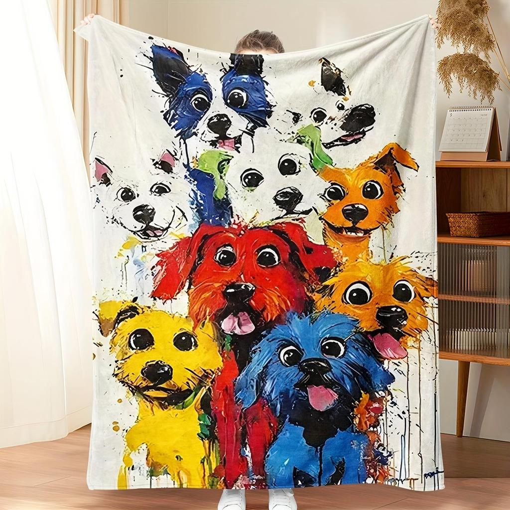 Doodle-themed colorful puppy Flannel printed blanket suitable for all seasons suitable for living room office sofa and travel