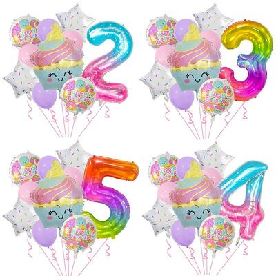 Ice Cream Cup-themed Digital Balloon Set, Starry Sky Jelly, Aluminum Film Balloon, Children's First Birthday Party Scene Decoration