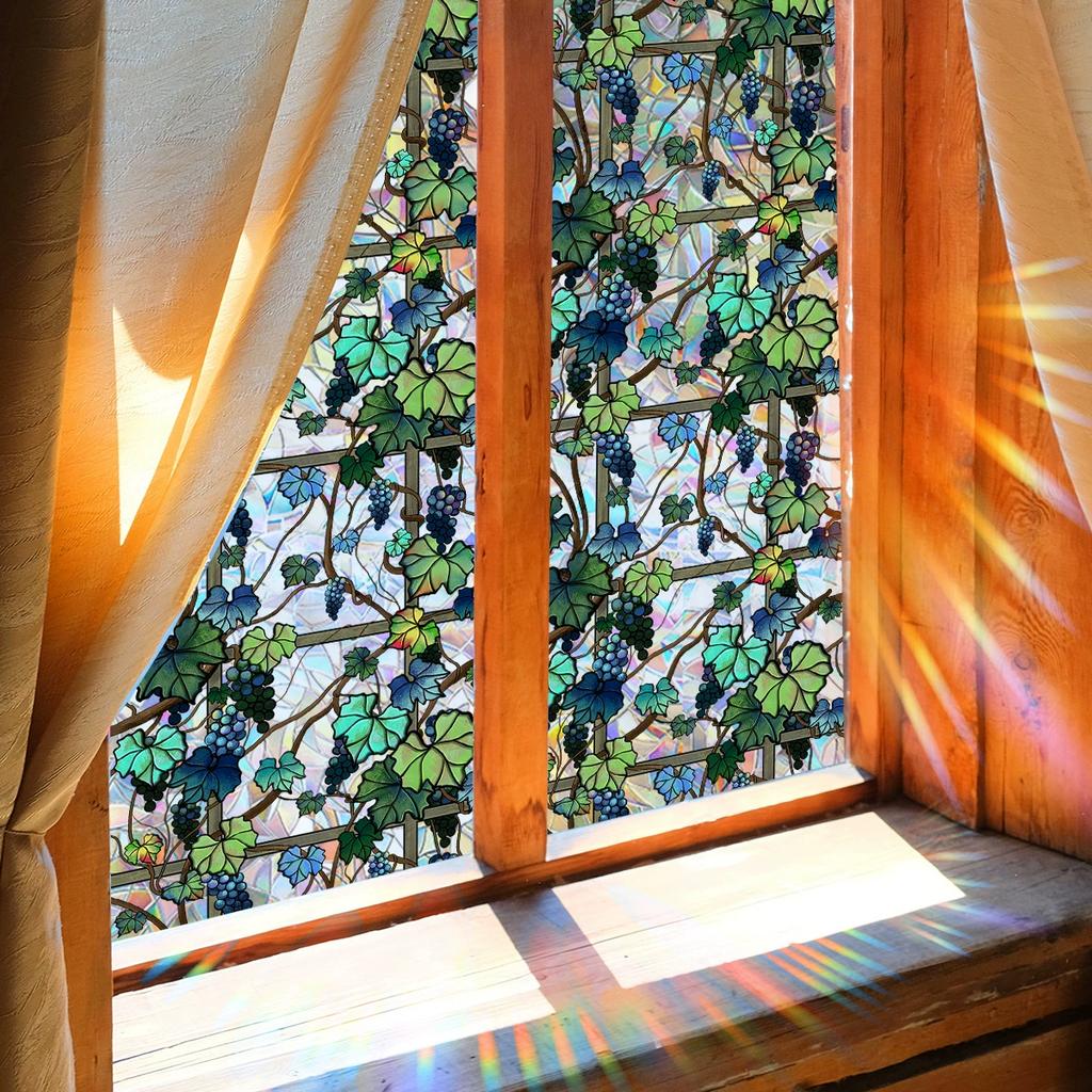 Colorful Bird Leaves Electrostatic Stickers for Window Displays Glass Sticker Double-sided Printing Visible