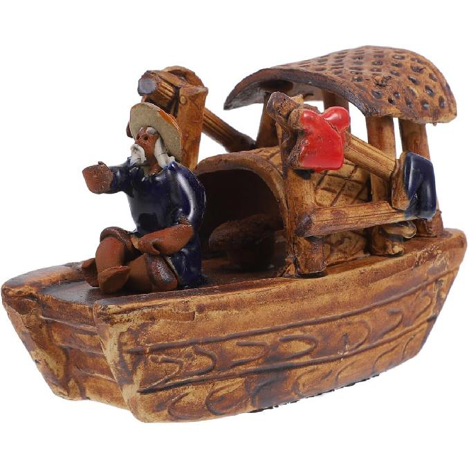 Didiseaon Micro Boat Figurine Landscape for Fish Tank, 3Inch Mini Ceramic Vintage Boat Ornament for Garden Bonsai Sand Table Crafts