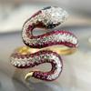 Dazzling Inlaid White Red CZ Snake Women's Ring Retro Gold Color Geometry Daily Wear Party Jewelry Anniversary Gift