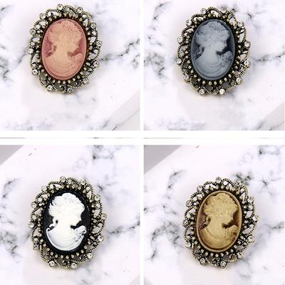 Statue de Tête Style Gothique Vintage Broche Camée Broche Strass Pour Femmes