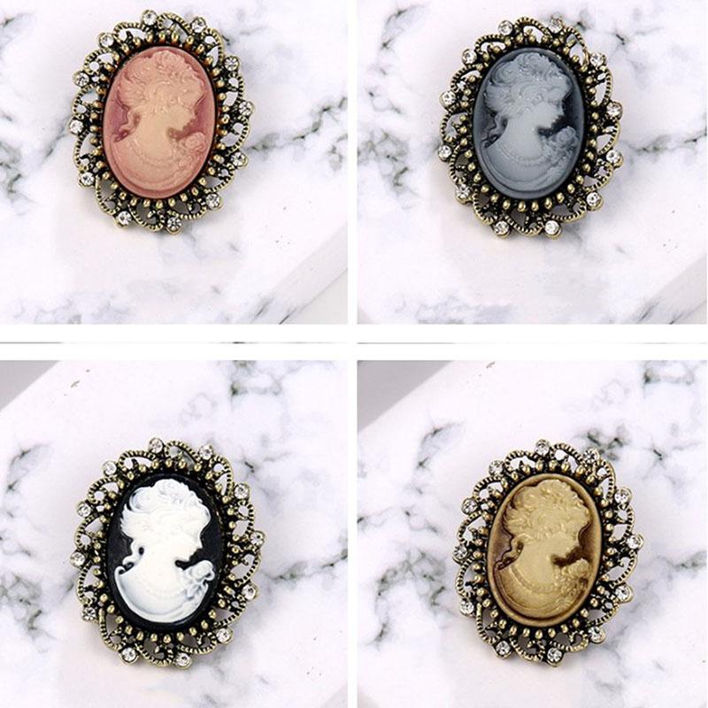 Vintage Gothic Style Head Statue Cameo Brooch Rhinestone Brooch For Women