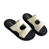 Soft Leather Velcro Thick Bottom One-word Women 2025 Summer New Lightweight Height Increase Outer Wear Open-toed Beach Cool Slippers