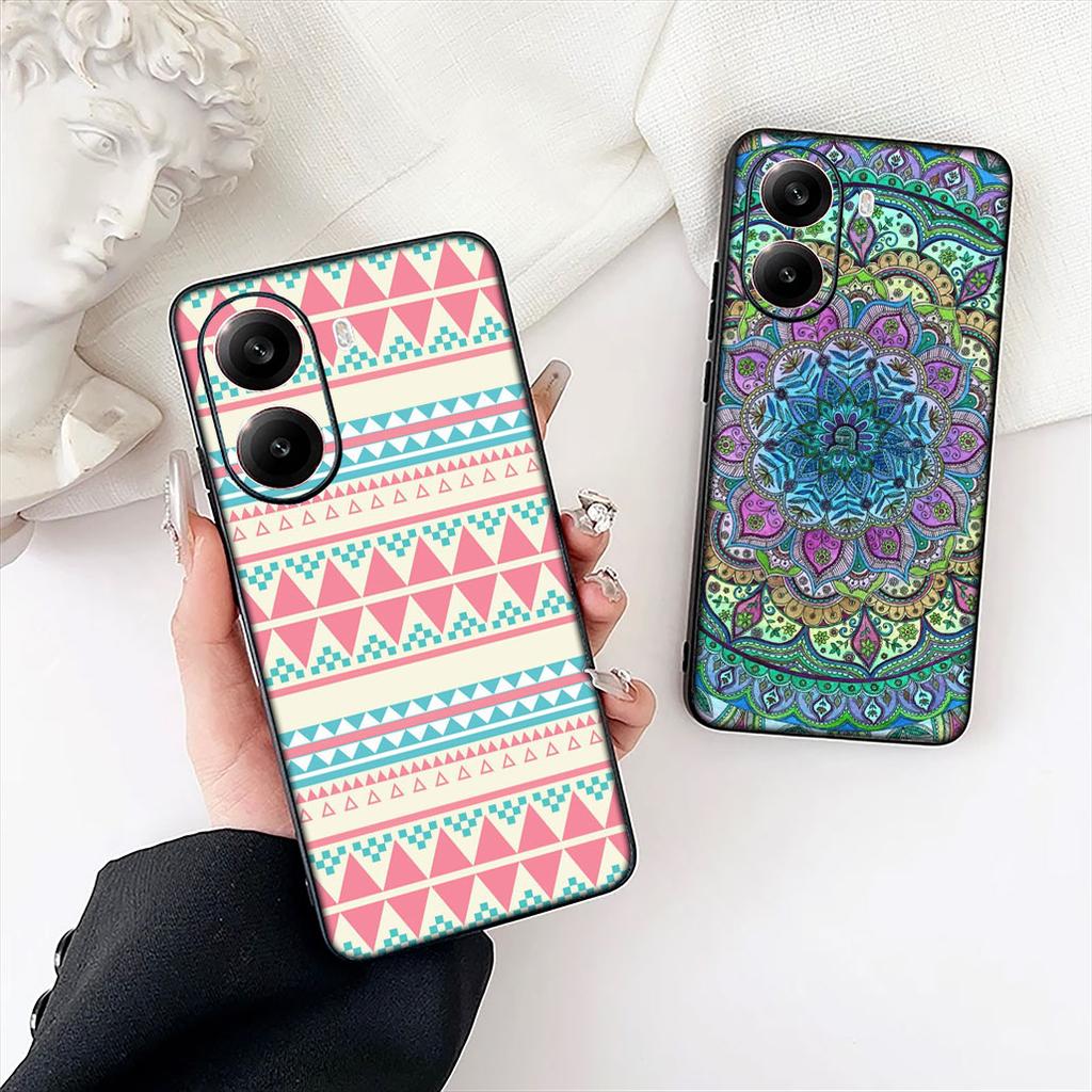 Mandala Texture Rose Flower Phone Case for Apple iPhone 16 17 Air 14 15 Pro Max Plus 16+ 16E 14+ ProMax Protective Cover