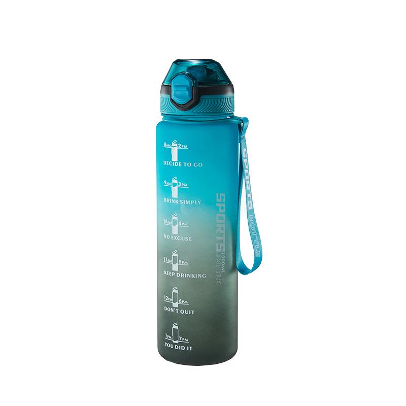 Fashionable Large-Capacity Water Bottle with Lanyard – Gradient Frosted Design for Men, Women, and Students 1L Outdoor Sports Bottle