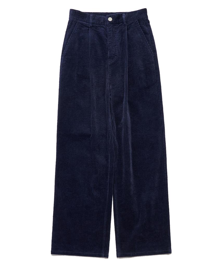 DELICCENT Corduroy Single-Pleat Pants [Deep Blue]