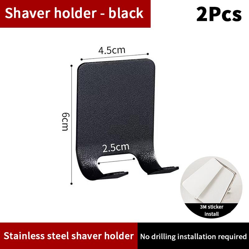 2Pcs Shower Hook Adhesive Razor Holder Wall Mounted Bathroom For Rack Shaver Shaving Holder Black Plastic Hook