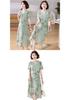 Mom's Summer Chiffon Dress: Stylish Short-Sleeve Belted Skirt for Middle-Aged & Elderly Women