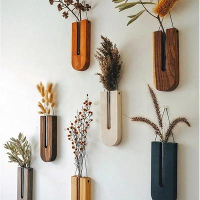 Vasos de Suspensão de Madeira Estilo Bohemia Terrário de Propagação de Plantas para Parede Tubo de Flores Vaso com Suporte de Madeira, Propagador Interno para Plantas