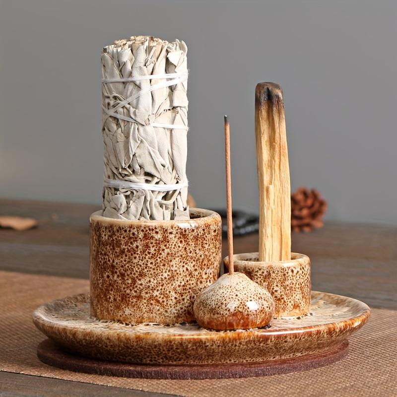 Ceramic Incense Holder 4-in-1 Ceramic Incense Burner Holder 1pc | Palo Santo & Sage Smudge Stand with Stick Candle Holder, Elegant Home Decor