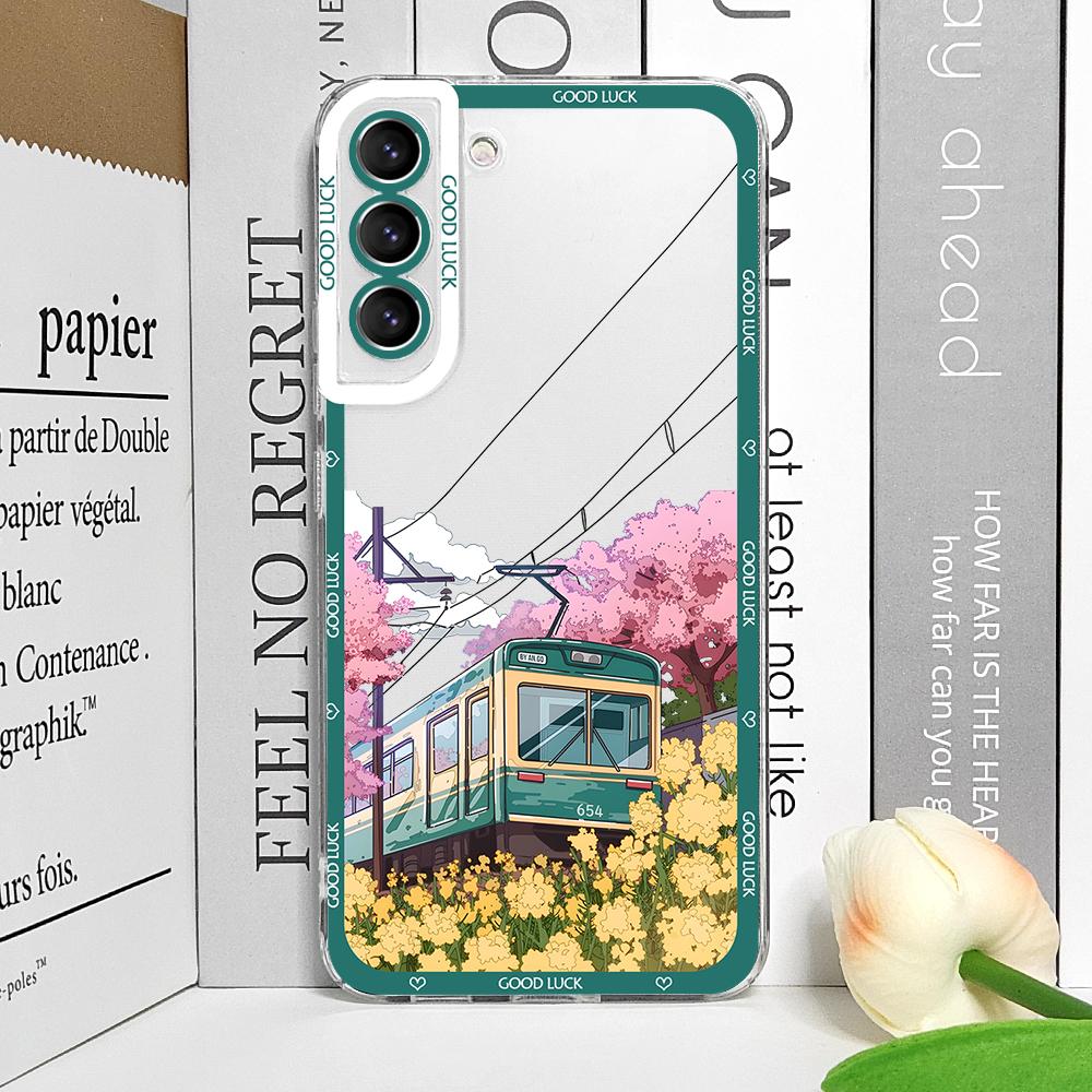 Japanese Anime Scenery Landscape Phone Cases for Samsung Galaxy S22 S23 S24 S25 Ultra S21 Plus FE Transparent Soft Covers Fundas
