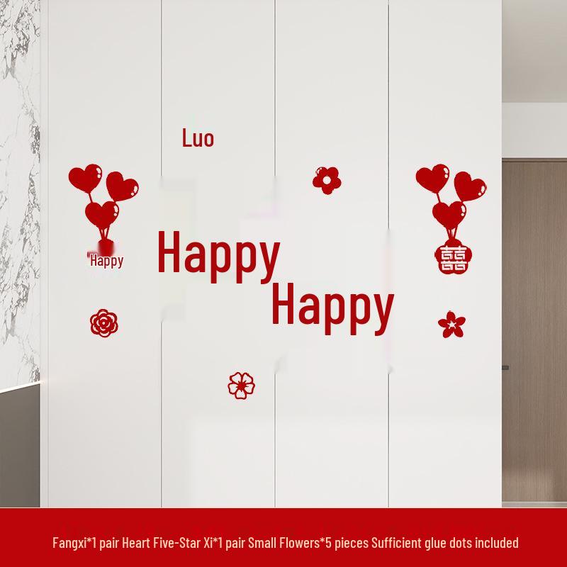Wedding Room & Wardrobe Decor Set: Groom's Bedroom Double Happiness Stickers